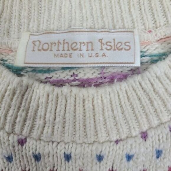 Vintage 80s Northern Isles Pastel Fair Isle Crewneck Sweater - Picture 8 of 14